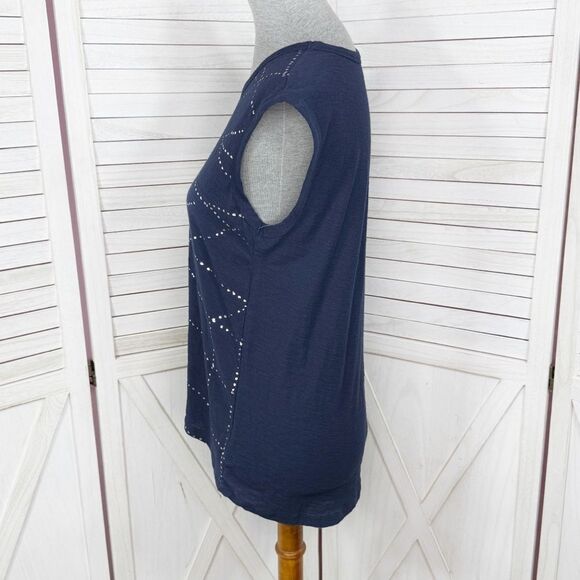 Gap Metallic Print Sleeveless Muscle T Shirt Blue Silver XS Tank Top - Picture 2 of 12